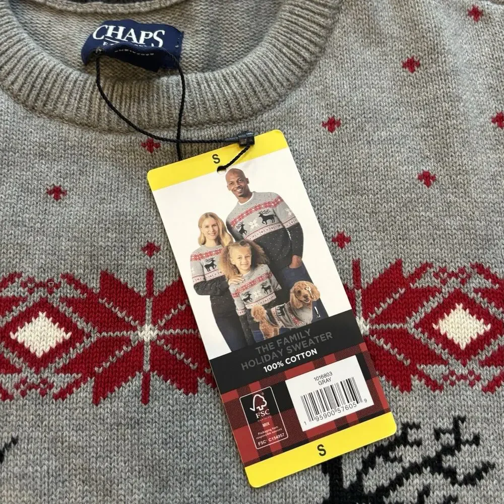 Chaps The Family Holiday Sweater Gray Reindeer Snowflake Women's Small Cotton
